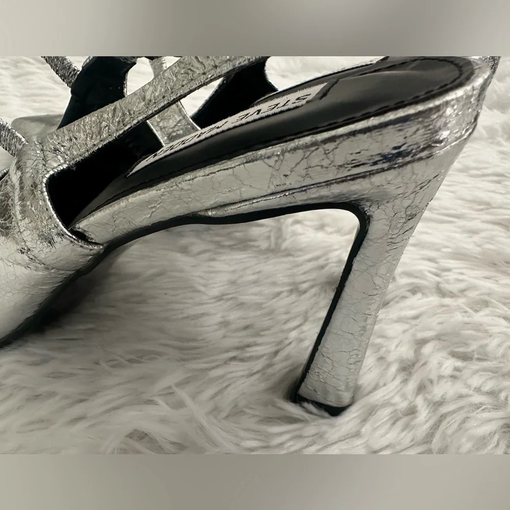 Steve Madden Grae‎ Silver Pointed Toe  Heels Slingback Shoes sz 9 - Picture 5 of 6